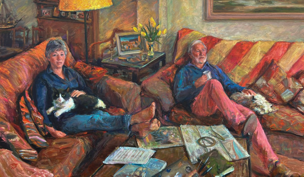 Portrait of Katie and John Gurney. Commission a portrait artist Marina Kim, South-East England